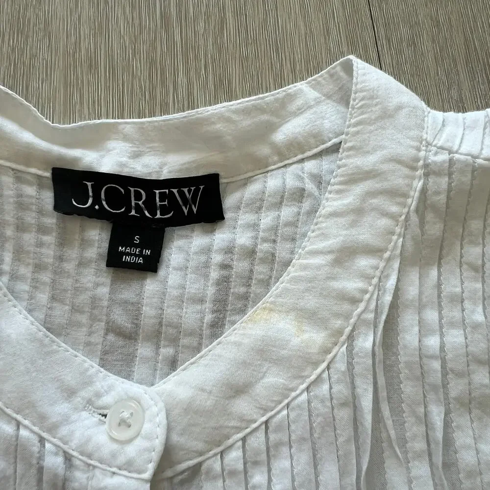 J Crew FLAWED Lace Trim Pintuck Top In Cotton Voile Small White